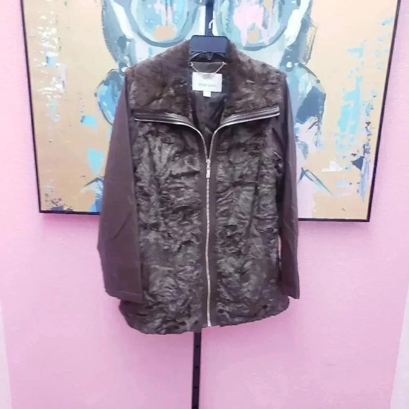 Dennis by Dennis Basco Sterling Brown Faux Fur Jacket - Picture 1 of 7